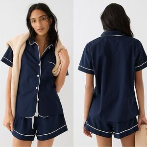 NWT J CREW End-on-end cotton pajama short set in dark navy